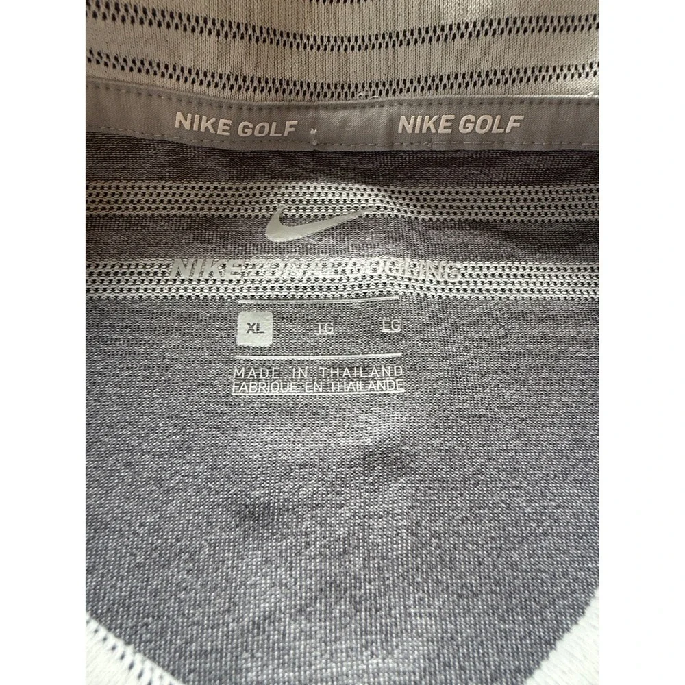 Nike Golf Tiger Woods Mens XL Grey Striped Short Sleeve Polo Shirt Snag‎
